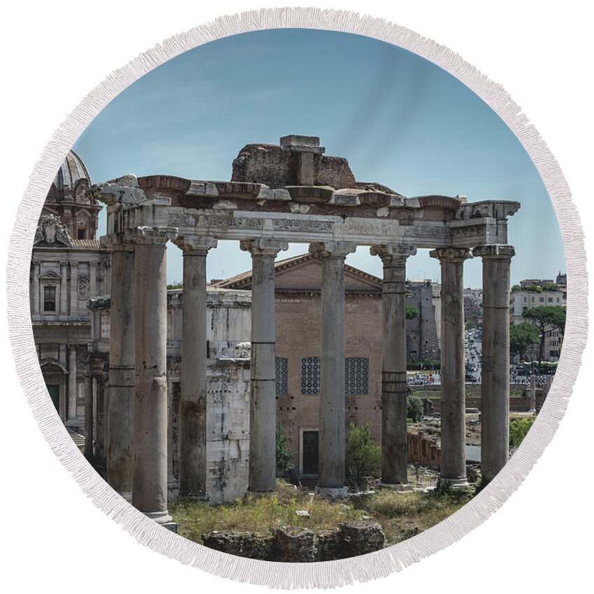 Foro Round Beach Towel featuring the photograph Foro Romano, Rome Italy 3 by Perry Rodriguez