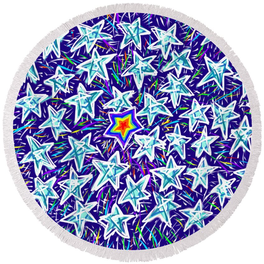 Forty Nice Stars Round Beach Towel featuring the painting Forty Nine Stars by Jean Pacheco Ravinski
