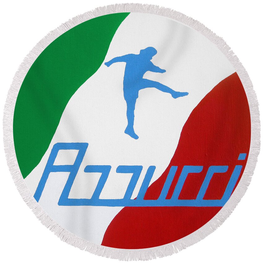 Abstract Round Beach Towel featuring the painting Forza Azzurri by Oliver Johnston