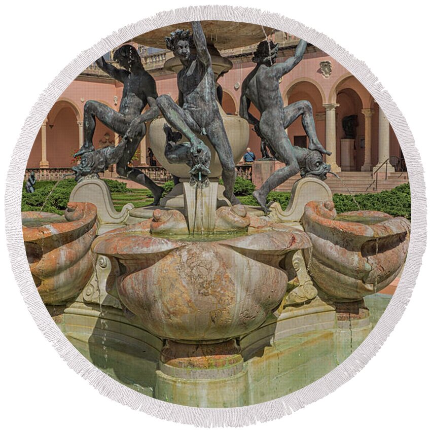 Fountain Spray Round Beach Towel featuring the photograph Ringling Museum by Dennis Dugan
