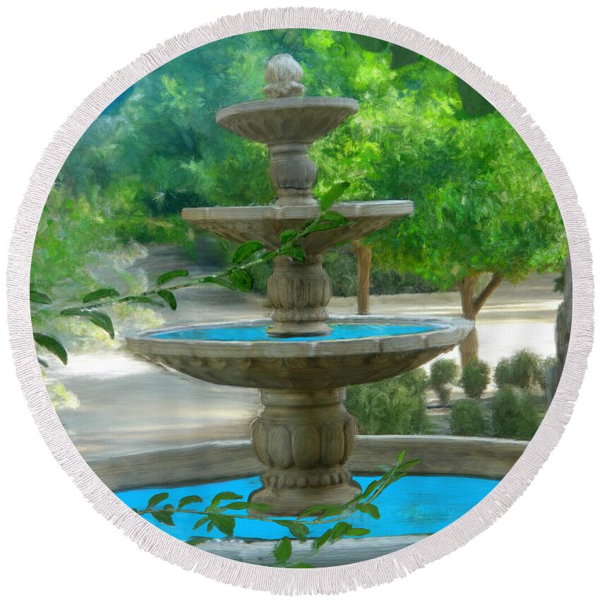 Fountain Round Beach Towel featuring the painting Fountain in San Pablo Park by Bruce Nutting