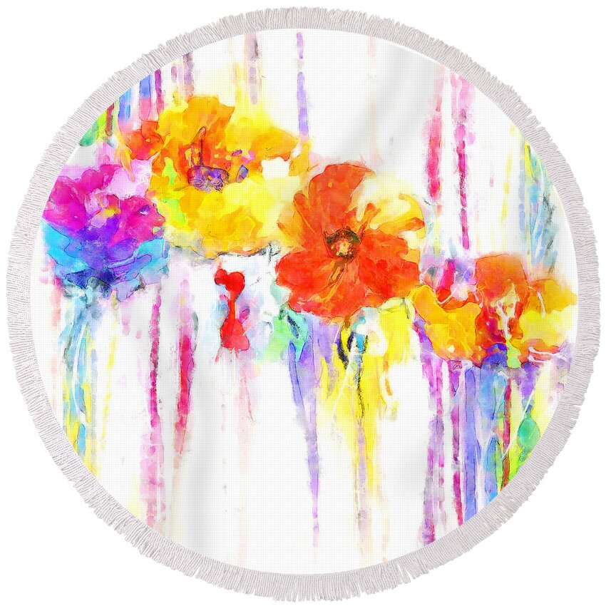 Digital Arts Round Beach Towel featuring the photograph Four Flowers by Munir Alawi