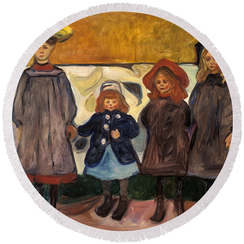 19th Century Norwegian Painters Round Beach Towel featuring the painting Four Girls in Asgardstrand by Edvard Munch