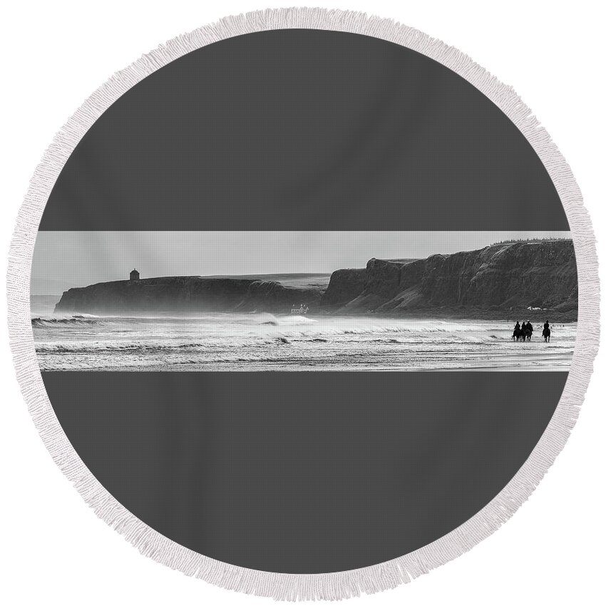 Ireland Round Beach Towel featuring the photograph Four horses and a temple. by Nigel R Bell