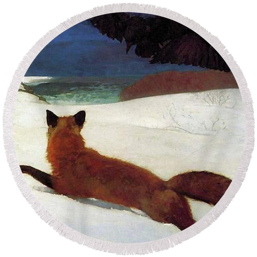 Winslow Homer Round Beach Towel featuring the painting Fox Hunt by Winslow Homer