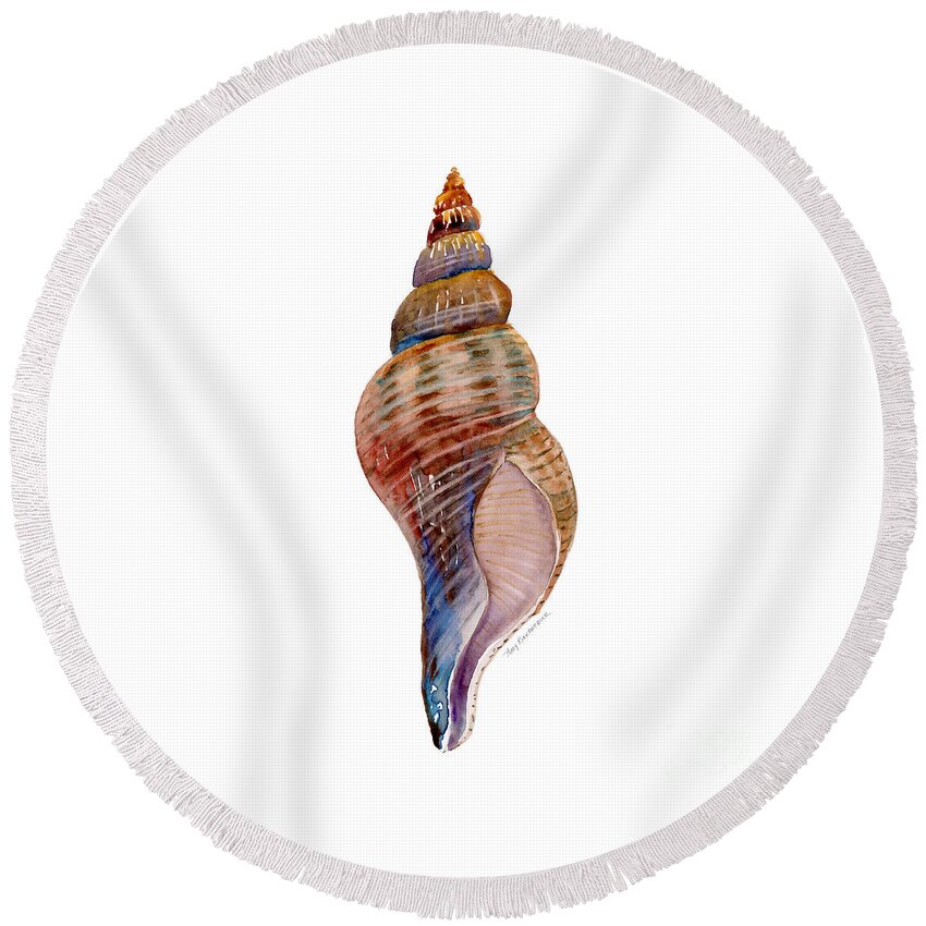 Conch Shell Painting Round Beach Towel featuring the painting Fox Shell by Amy Kirkpatrick