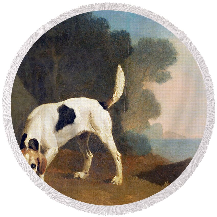 Xyc158003 Round Beach Towel featuring the photograph Foxhound on the Scent by George Stubbs