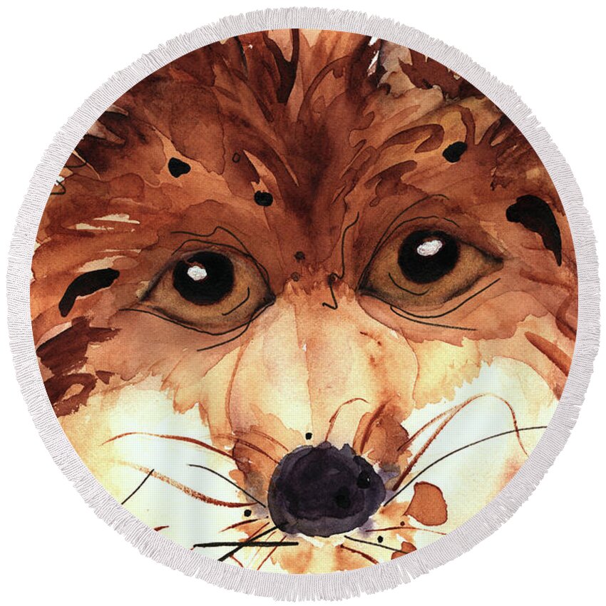 Fox Round Beach Towel featuring the painting Foxy by Dawn Derman