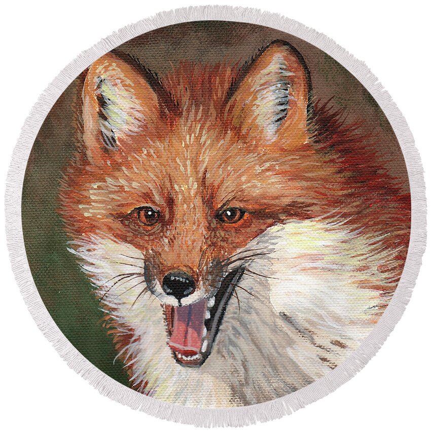 Timithy Round Beach Towel featuring the painting Foxy by Timithy L Gordon