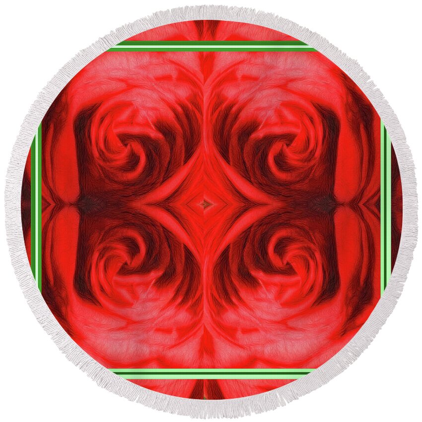 Floral Round Beach Towel featuring the digital art Framed Red Rose Abstract by Linda Phelps