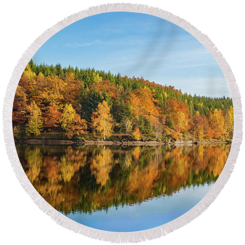 Landscape Round Beach Towel featuring the photograph Frankenteich, Harz by Andreas Levi