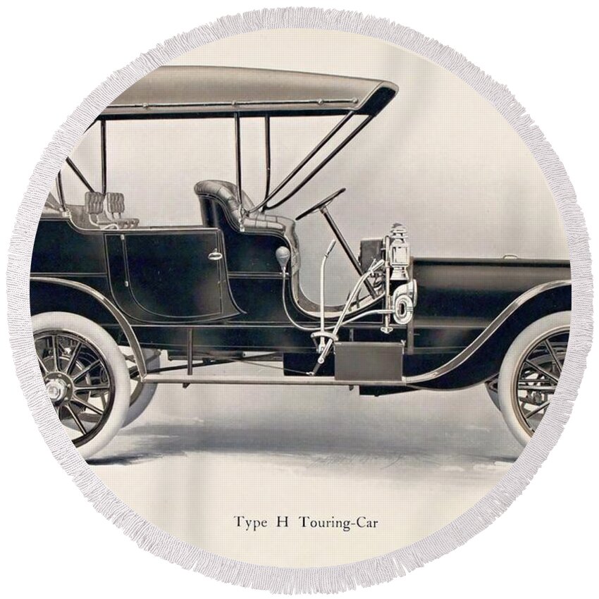 Auto Round Beach Towel featuring the photograph Franklin Type H Touring-car, 1908 by Vincent Monozlay