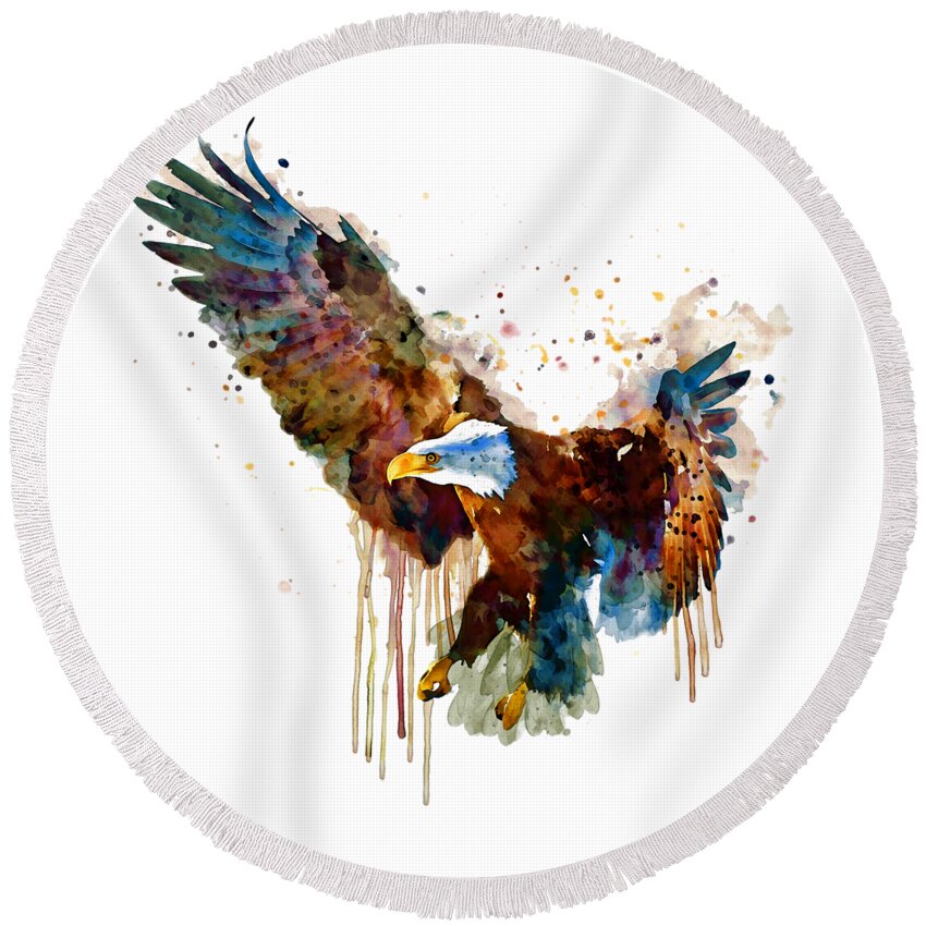 Bird Round Beach Towel featuring the painting Free and Deadly Eagle by Marian Voicu
