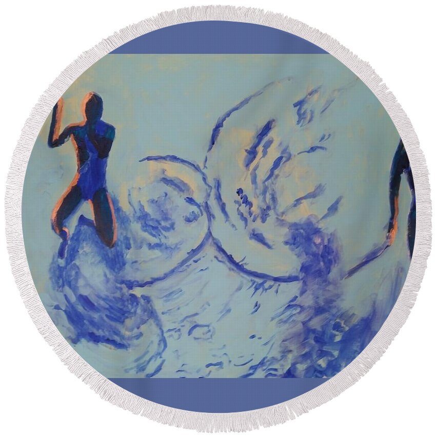 Blue Round Beach Towel featuring the painting Free Diving I by Bachmors Artist