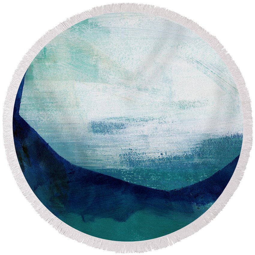 Blue Round Beach Towel featuring the painting Free My Soul by Linda Woods