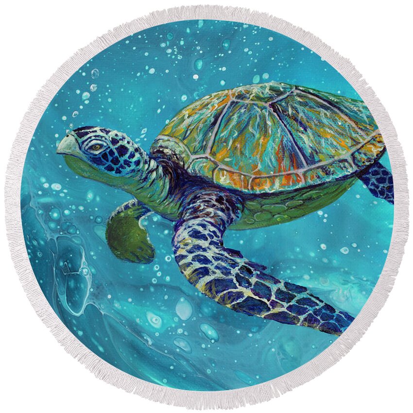 Sea Turtle Round Beach Towel featuring the painting Free Spirit by Darice Machel McGuire