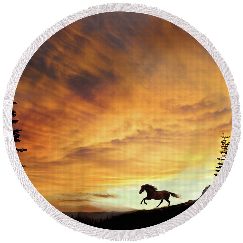 Sunset Round Beach Towel featuring the photograph Freedom by Melinda Hughes-Berland