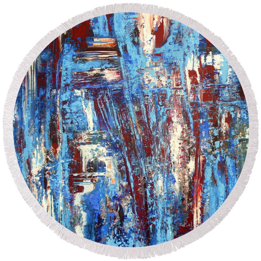 Abstract Round Beach Towel featuring the painting Freedom of Expression by Valerie Travers