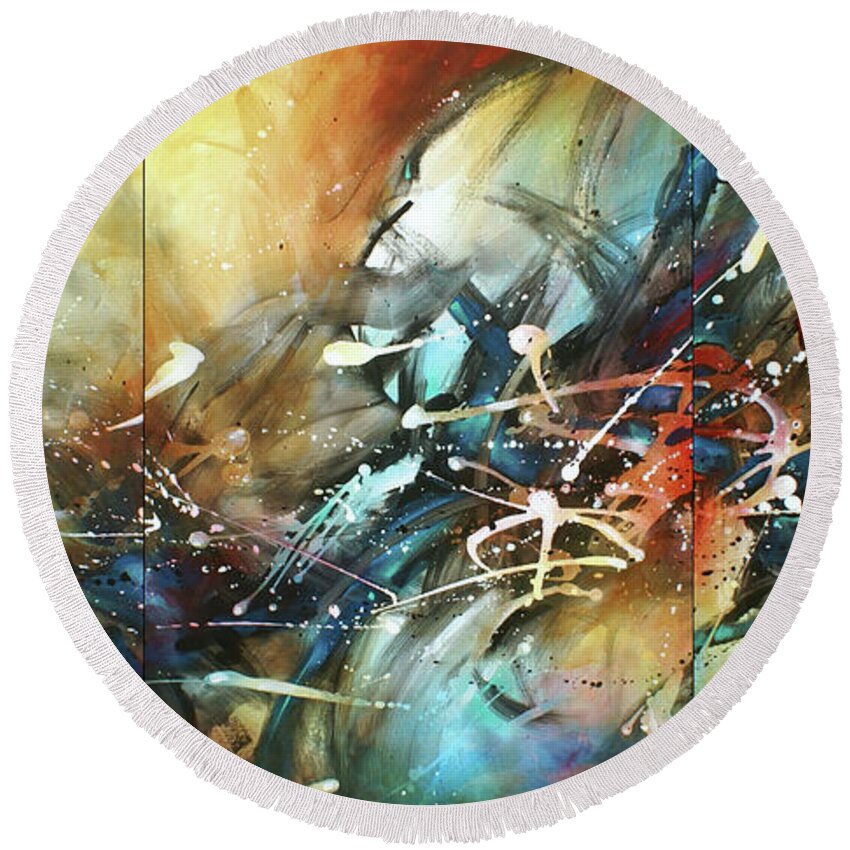 Abstract Round Beach Towel featuring the painting Freedom of Movement by Michael Lang