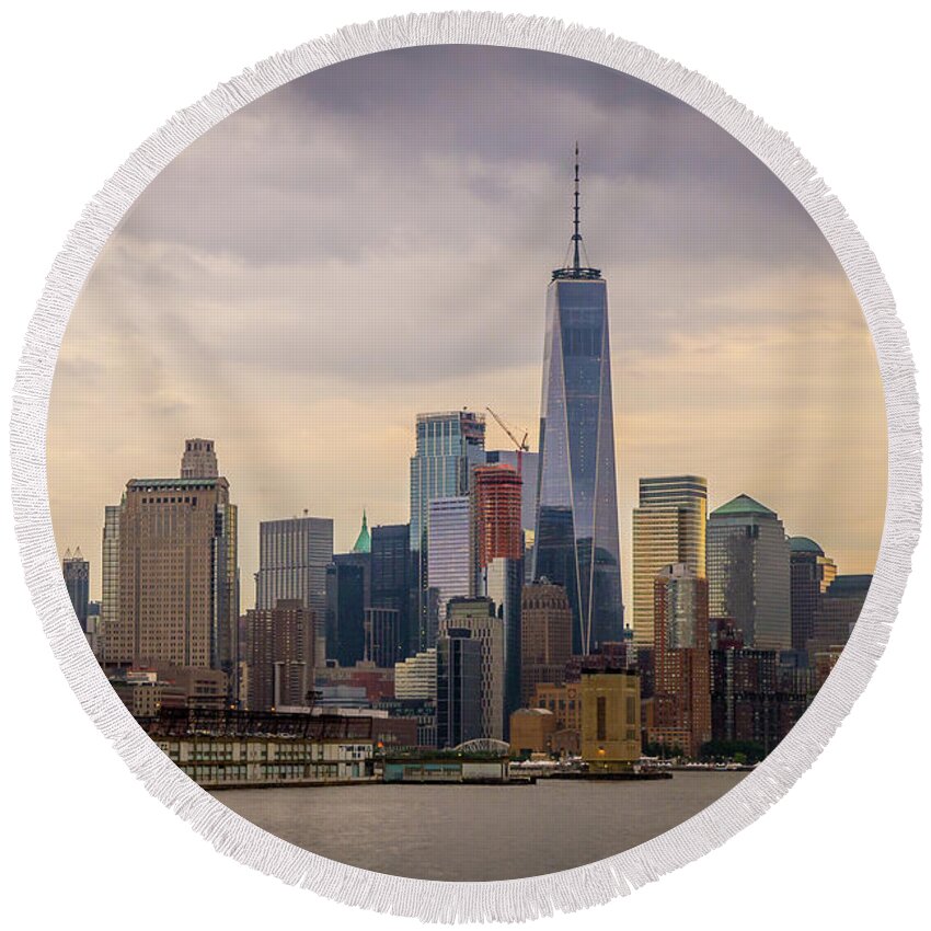 Hudson River Round Beach Towel featuring the photograph Freedom Tower - Lower Manhattan 2 by Frank Mari