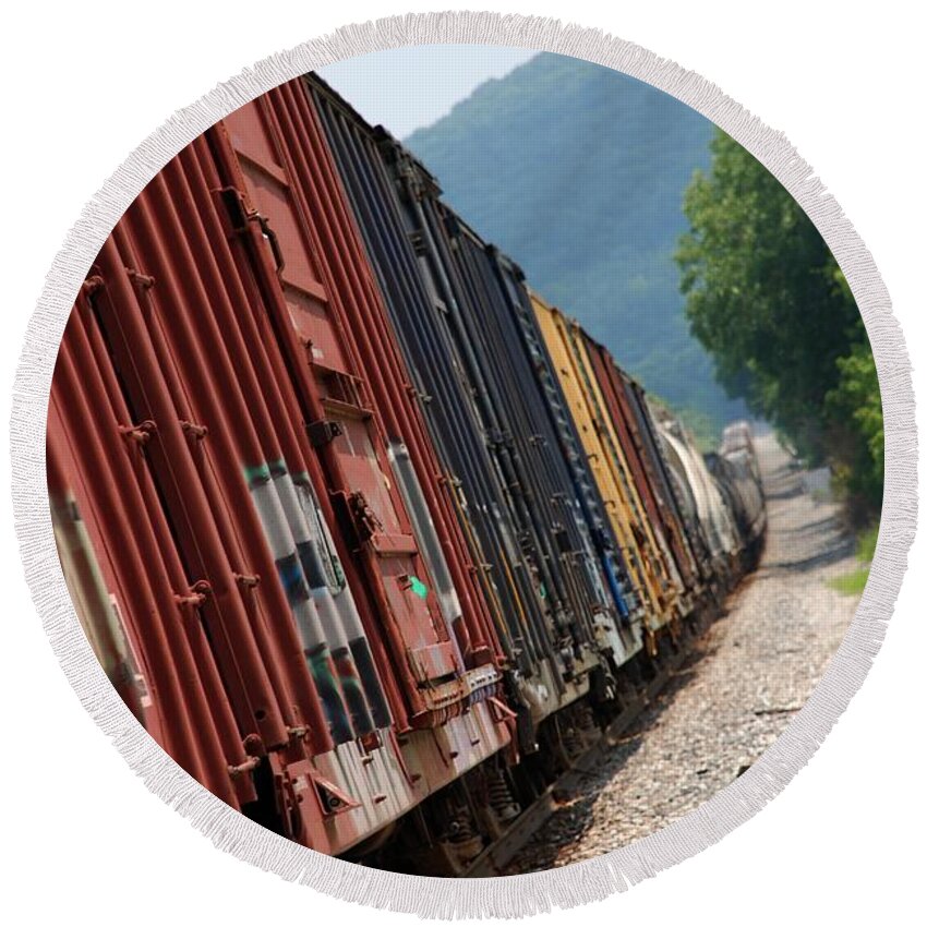 Train Round Beach Towel featuring the photograph Freight Train by Kenny Glover