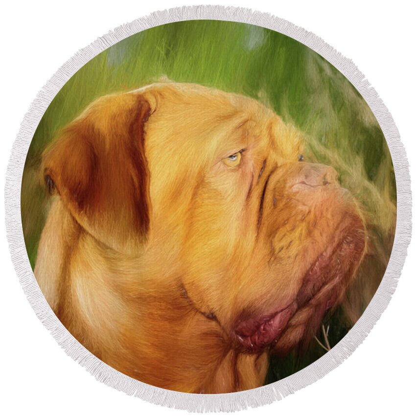Dogs Round Beach Towel featuring the photograph French Mastiff by Eleanor Abramson