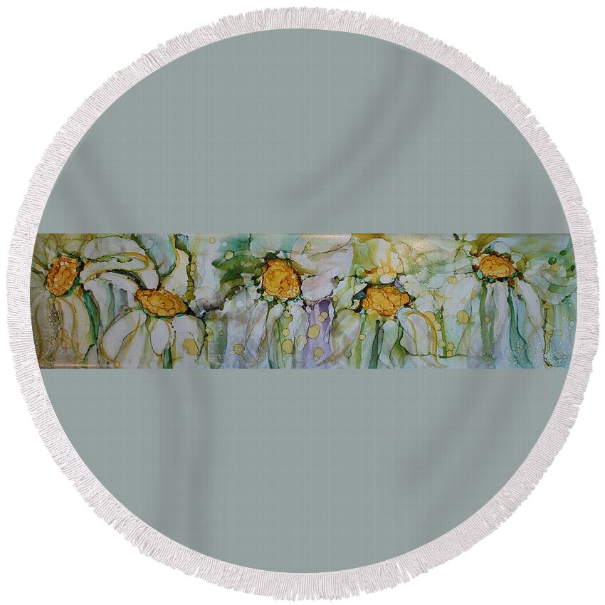 Flowers Round Beach Towel featuring the painting Fresh as a Daisy by Ruth Kamenev
