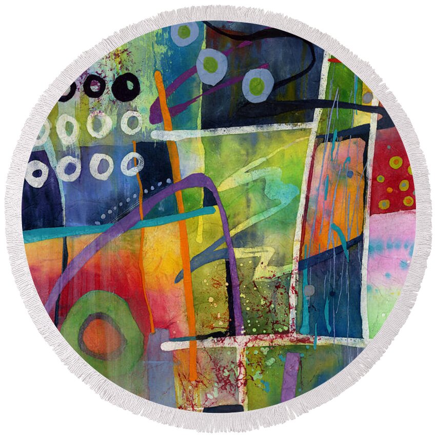Abstract Round Beach Towel featuring the painting Fresh Jazz by Hailey E Herrera