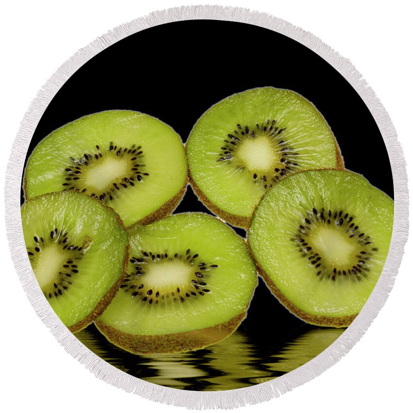 Fresh Fruit Round Beach Towel featuring the photograph Fresh Kiwi fruits by David French
