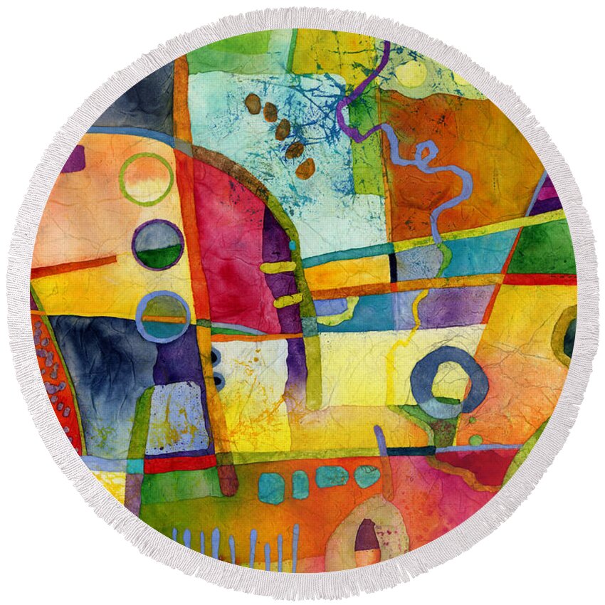 Abstract Round Beach Towel featuring the painting Fresh Paint by Hailey E Herrera