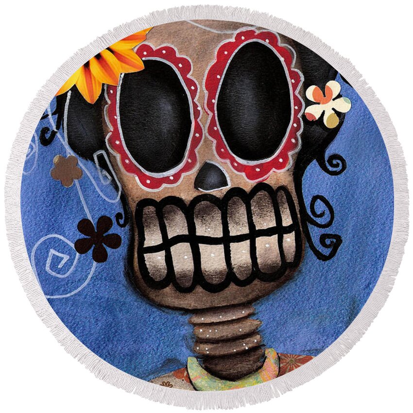 Day Of The Dead Round Beach Towel featuring the painting Frida Muerta by Abril Andrade