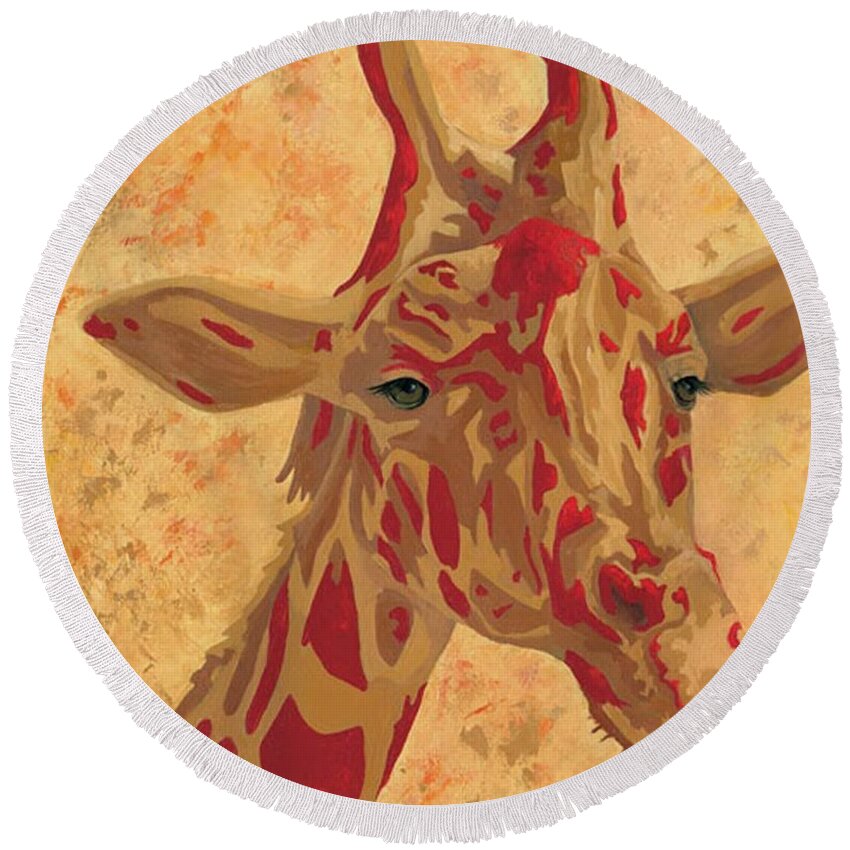 Giraffe Round Beach Towel featuring the painting Friendly Giant by Cheryl Bowman