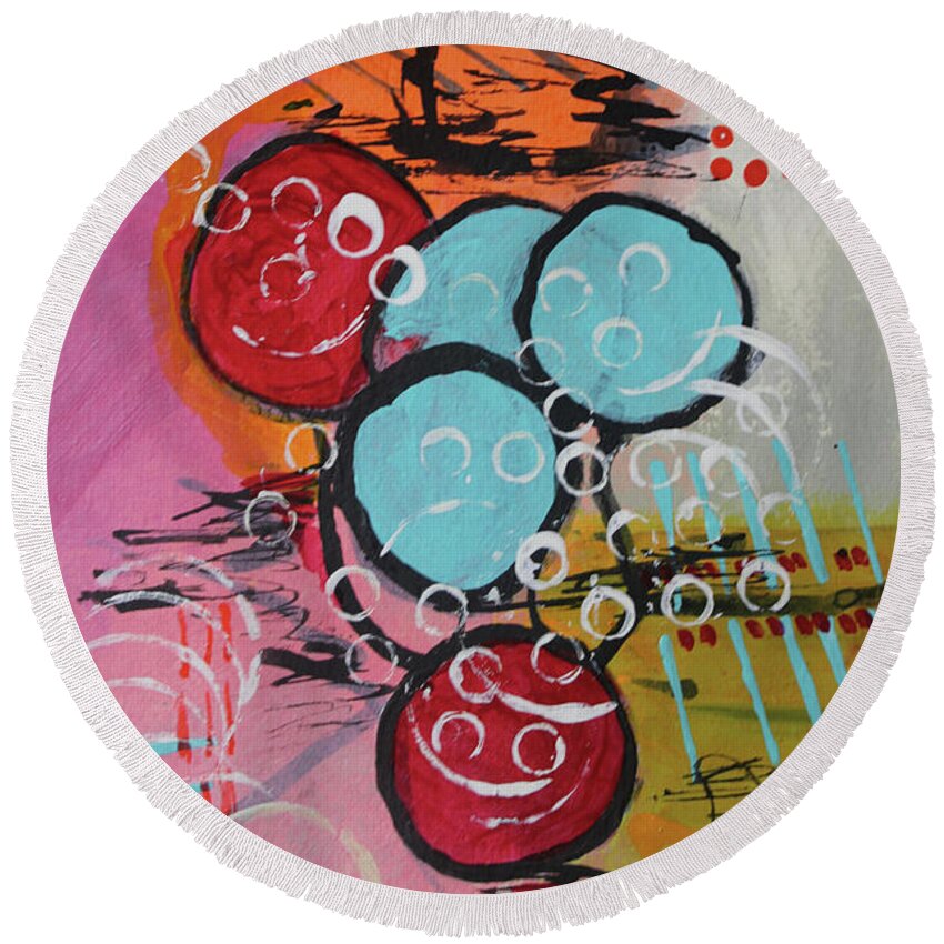 Orange Round Beach Towel featuring the mixed media Friends by April Burton