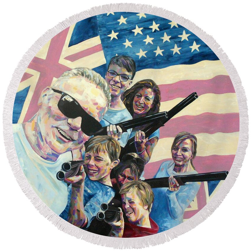 Flag Round Beach Towel featuring the painting Friends- LARGE WORK by Angie Wright