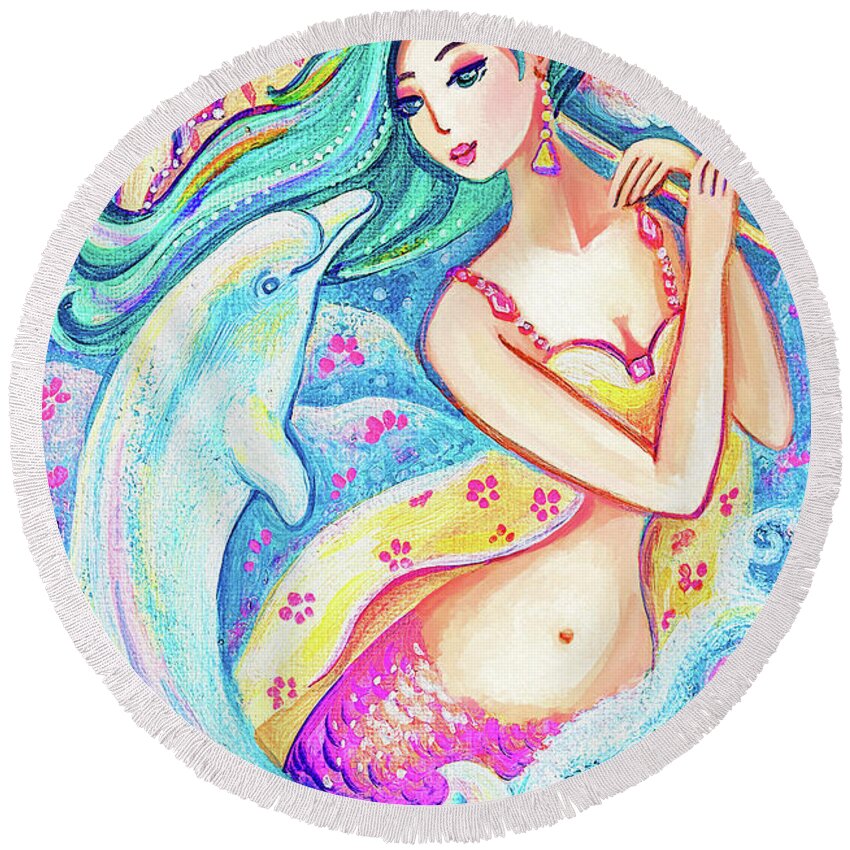 Girl And Sea Round Beach Towel featuring the painting Friends of the East Sea by Eva Campbell