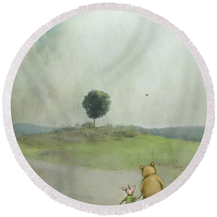 Winnie The Pooh Round Beach Towel featuring the photograph Friendship by Kathy Russell