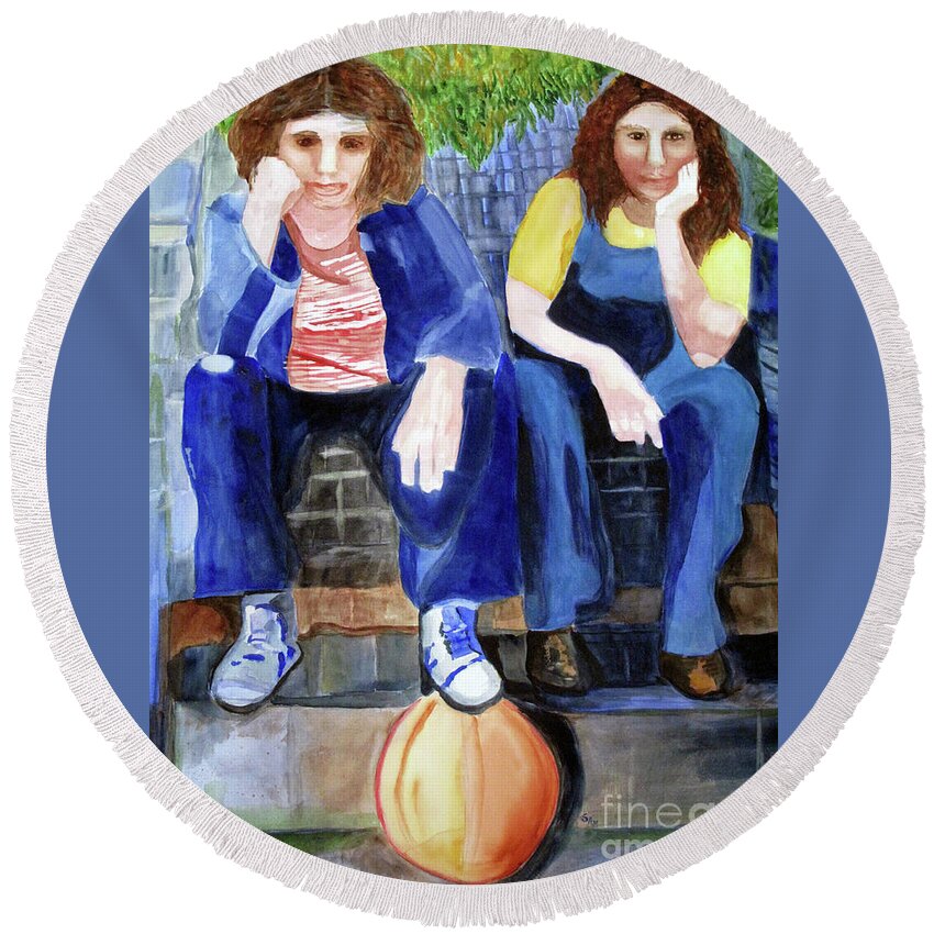 Friendship Round Beach Towel featuring the painting Friendship by Sandy McIntire