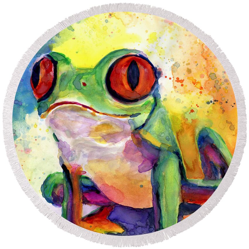 Frog Round Beach Towel featuring the painting Froggy McFrogerson by Arleana Holtzmann