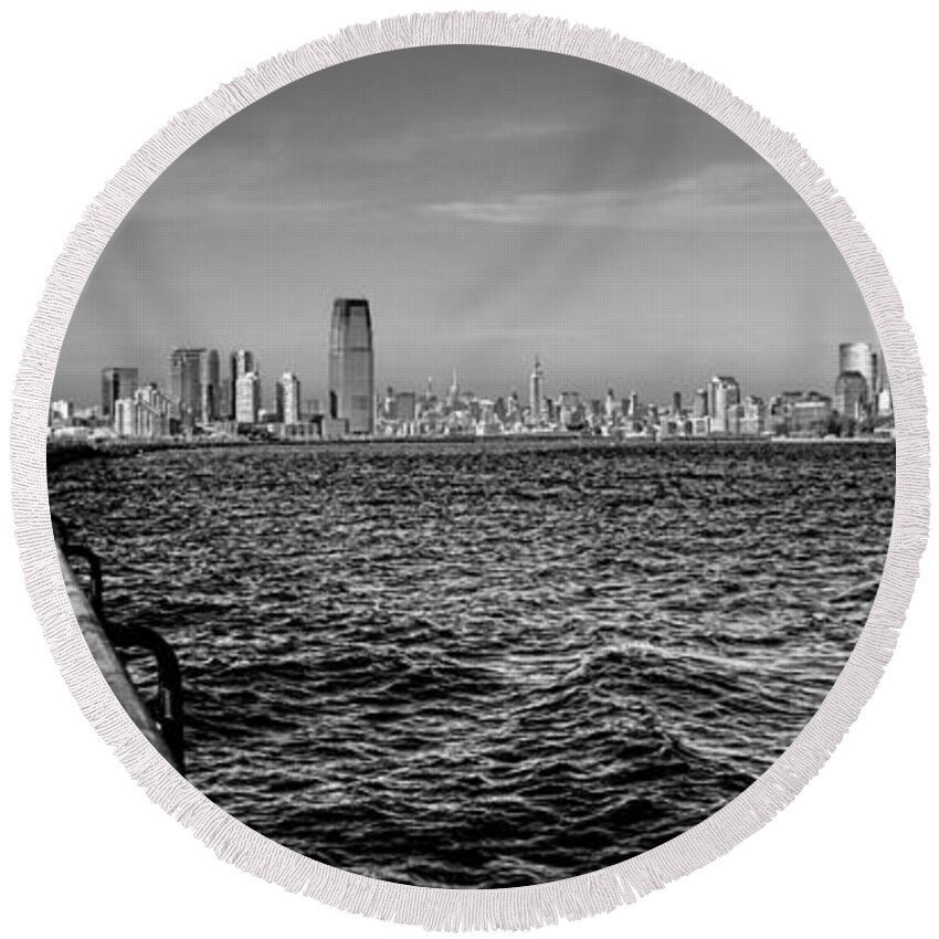 Manhattan Round Beach Towel featuring the photograph From New Jersey by Olivier Le Queinec
