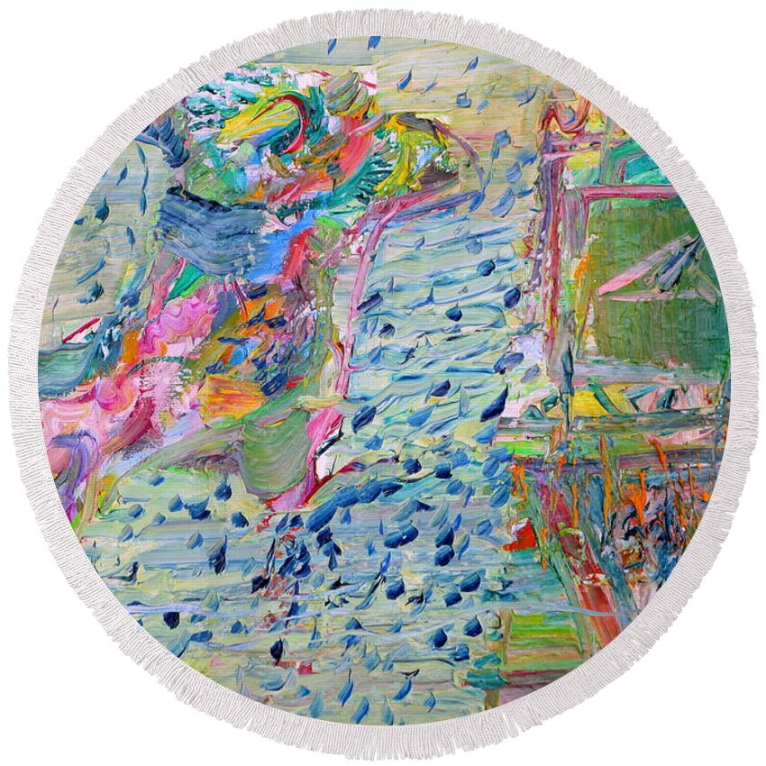 Abstract Round Beach Towel featuring the painting From The Altered City by Fabrizio Cassetta