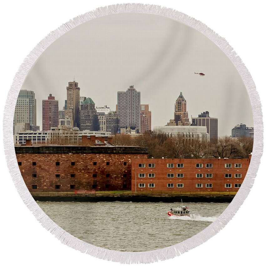 Ny Round Beach Towel featuring the photograph From the sky and from water. by Elena Perelman