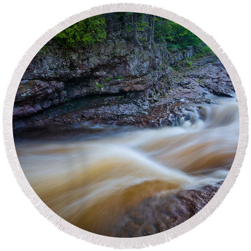 Flowing Round Beach Towel featuring the photograph From the Top of Temperence River Gorge by Rikk Flohr