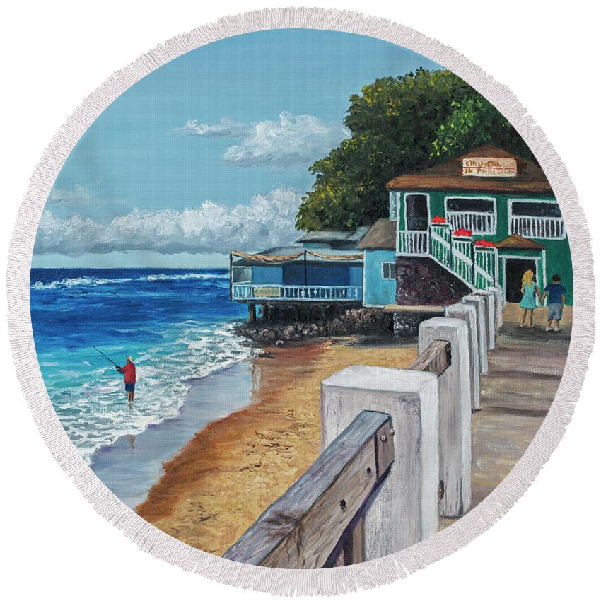 Landscape Round Beach Towel featuring the painting Front Street Lahaina by Darice Machel McGuire