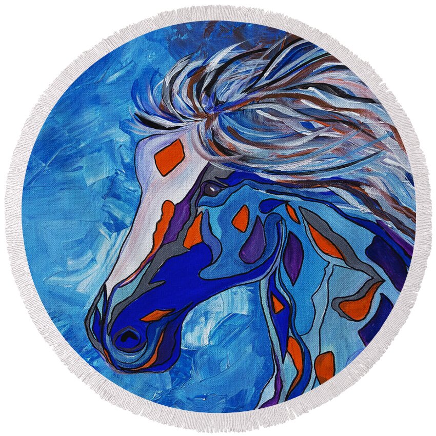 Art Round Beach Towel featuring the painting Frost Abstract Horse by Janice Pariza