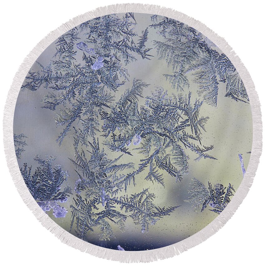 Frost Macro Round Beach Towel featuring the photograph Frost Series 2 by Mike Eingle
