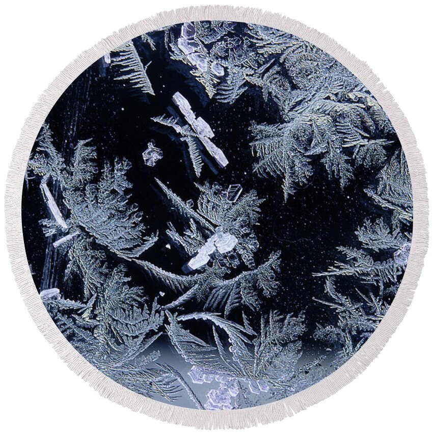 Frost Macro Round Beach Towel featuring the photograph Frost Series 4 by Mike Eingle