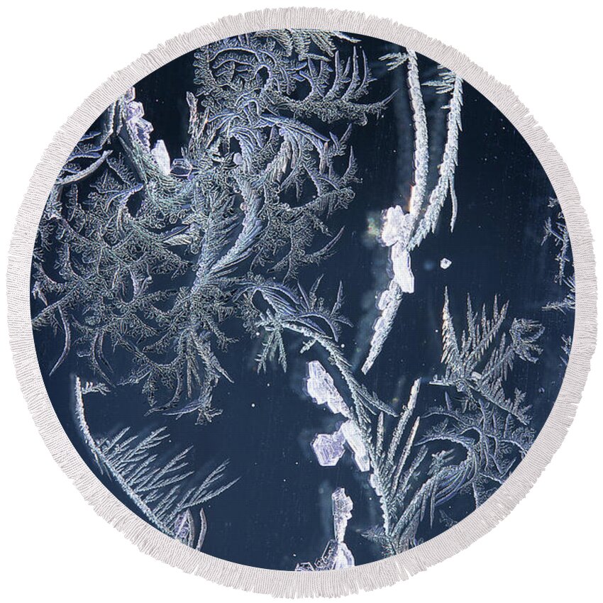 Frost Macro Round Beach Towel featuring the photograph Frost Series 7 by Mike Eingle