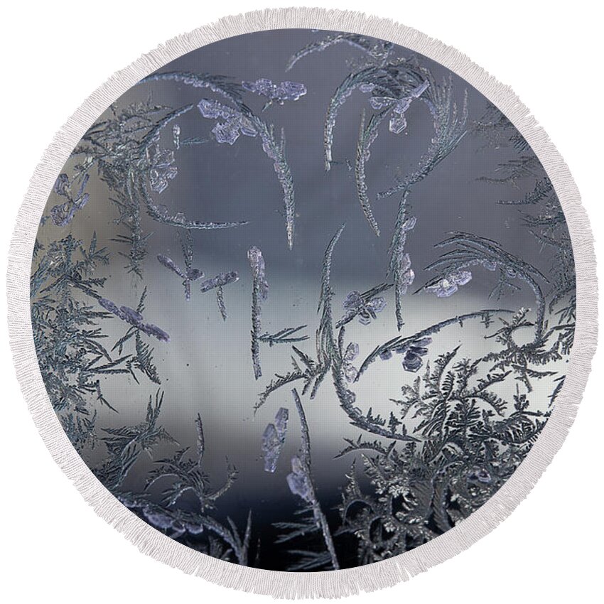 Frost Macro Round Beach Towel featuring the photograph Frost Series 8 by Mike Eingle