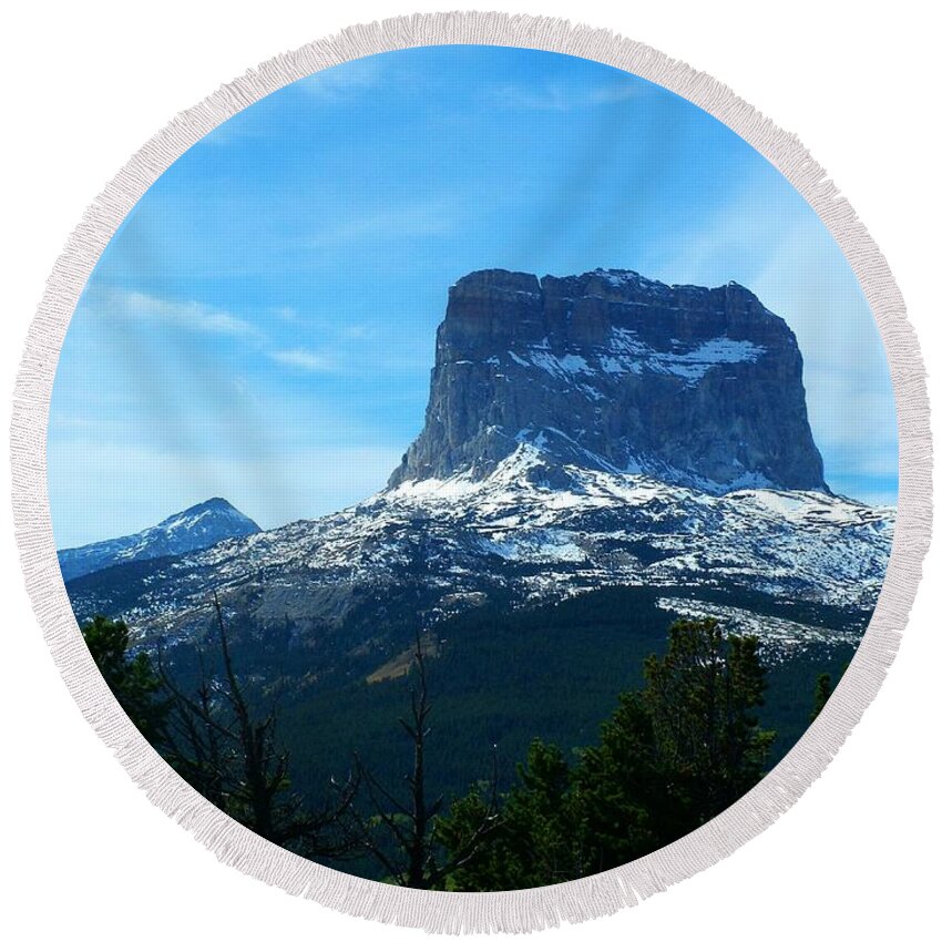 Chief Mountain Round Beach Towel featuring the photograph Frosty Chief Mountain by Tracey Vivar