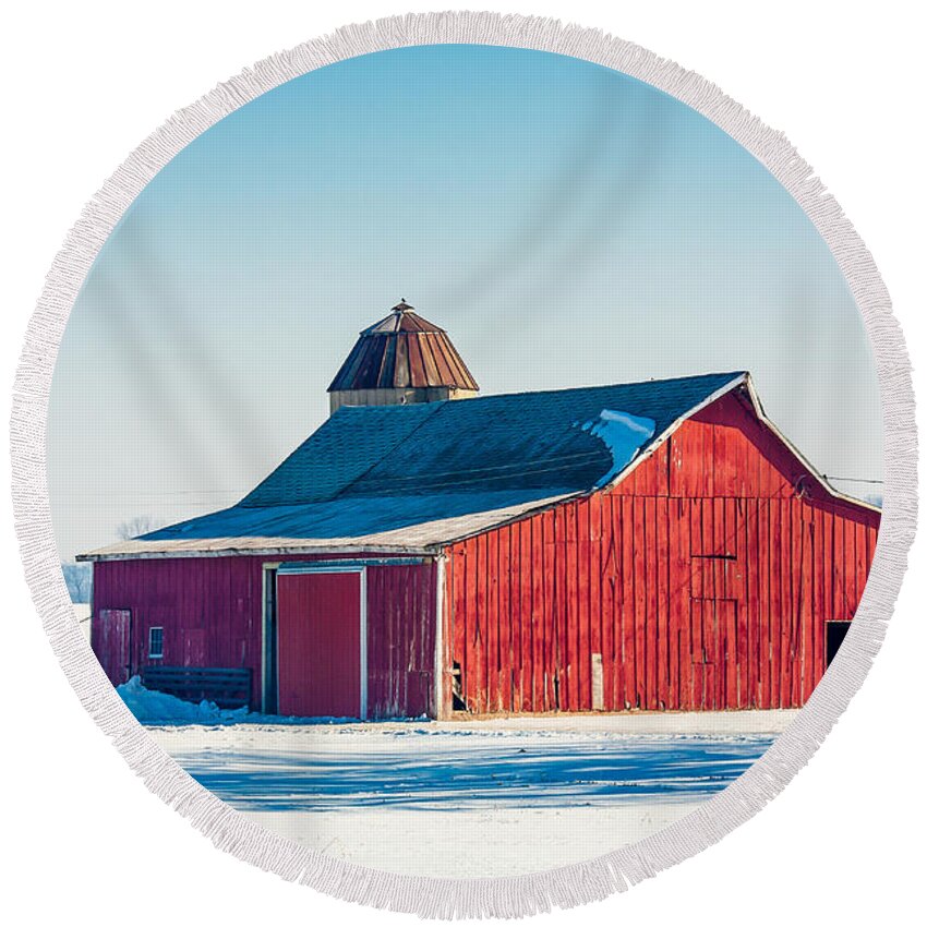Snow Round Beach Towel featuring the photograph Frosty Farm by Todd Klassy